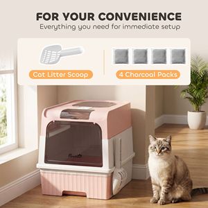 Smart Pink <b>Cat</b> Litter <b>Box</b> with Large Interior Front Entry and Top Exit Easy Cleaning Hooded Tray and Drawer Pan for <b>Cats</b> Dogs - Product Image 6