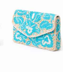 Bolso de Noche de Lujo con Cuentas Florales Turquesa Hecho a Mano, Elegante Cartera de Boda para Mujer, Diseño de Alta Calidad y Anillo Estilizado - Product Image 1