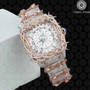 Montre de luxe Charm Jewels en acier inoxydable, boîtier carré, cadran de 40 mm, mouvement mécanique analogique, date automatique, bouton poussoir, fermoir caché - Product Image 1