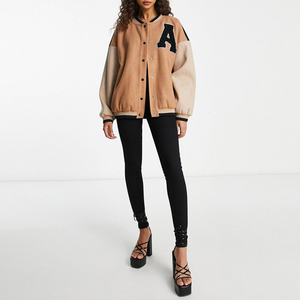 Veste universitaire pour femme avec patch lettre A, color-block, en laine et polyester, manches longues, style automne, col boutonné - Product Image 5