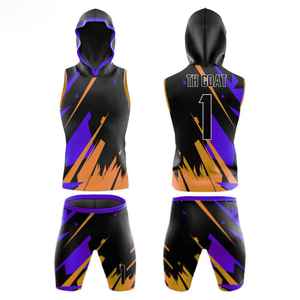 Ensemble de maillots sans manches à capuche personnalisés sublimés 7V7, imprimé géométrique violet, séchage rapide, ajusté pour adultes - Product Image 1