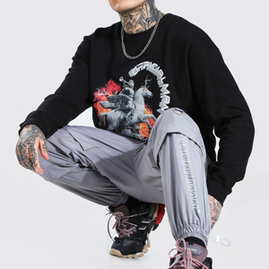 Custom Logo High Quality 100% Cotton 370/430 GSM Fleece Crewneck Printed Loose <b>Long</b> Winter <b>Sweatshirt</b> for Men 2 Pcs - Product Image 2