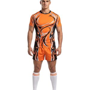 Uniformes de Rugby con Gráficos Tribales de Llamas Naranjas, Transpirables, Cuello Redondo, Tela Atlética, Conjuntos de Uniformes de Rugby Sublimados - Product Image 2