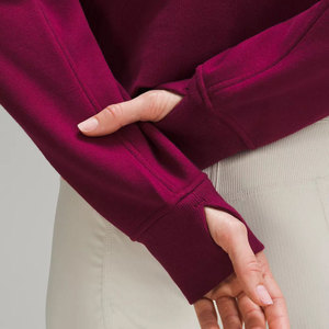 Sudadera con capucha oversize de color liso para mujer con cremallera de un cuarto, bolsillos con insignia bordada, forro polar ecológico de 220 g para otoño - Product Image 6
