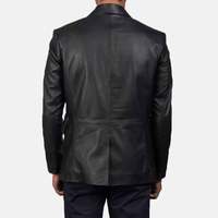 Veste Homme Slim Fit en Cuir Véritable Noir Uni de Qualité Export, en Cuir de Vachette Véritable, Col Rabattu, Logo Avant