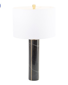 Luxury Black Marble <b>Table</b> <b>Lamp</b> With Cylindrical Pedestal Base And Refined Contemporary Ambient Lighting Design - Product Image 2