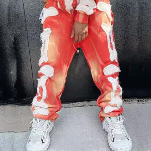 Ensemble de jogging évasé deux pièces en molleton technique délavé, personnalisé, vintage, épais, avec broderie et patchs appliqués, effet vieilli, pour l'hiver - Product Image 6