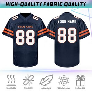 Custom Sublimated American Football Jersey <b>Men's</b> Short Sleeve V-Neck Breathable Mesh Team Name Number All Seasons - Product Image 2