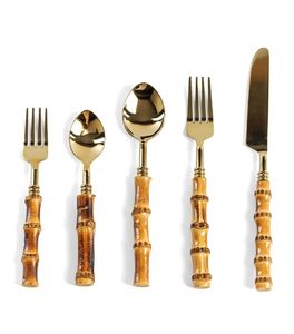 <b>Cutlery</b> Home Vintage <b>Bamboo</b> Handle Gold Flatware <b>Set</b> High Mirror Polish Wedding Dining Utensils Durable Metal Eco-Friendly Rust - Product Image 1