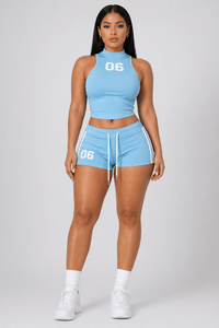 Women <b>Red</b> Sport Set Sleeveless <b>Crop</b> <b>Top</b> Shorts Custom Activewear Two Piece Gym Outfit OEM Supplier - Product Image 4