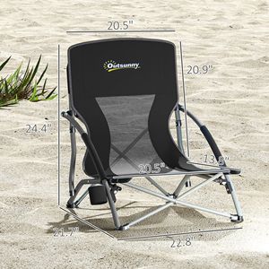 Set di 2 Sedie da Spiaggia Pieghevoli Nere con Schienale in Rete, Borsa per il Trasporto e Portabicchieri per Campeggio, Giardino, Sport e Picnic, Realizzate in Metallo Resistente - Product Image 3
