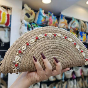 Sac à main élégant en coton, jute et chanvre, style ethnique, écologique, fait main, pour femme, grand format, idéal pour les soirées, les voyages d'été et les fêtes. - Product Image 1