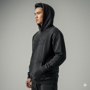 Sudadera con capucha y pantalones deportivos Ranzia personalizados de talla grande, ecológicos, con pedrería, cremallera completa, bordado desgastado y parches - Product Image 5