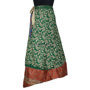 Women Beach Wear Sexy Wrap <b>Skirt</b> Sarong Dress Women Wear Vintage Silk Sari <b>Long</b> Length Wrap Around <b>Skirt</b> 2 Layer Reversible Sari - Product Image 2