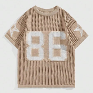 Mens Mesh Football Jersey Knit Short Sleeve T <b>Shirt</b> Open Work Graphic Number 86 <b>Star</b> Sleeve Custom Retro Streetwear - Product Image 3