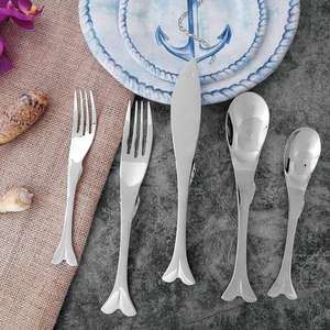 Juego de Cubiertos de Acero Inoxidable para Pescado, 5 Piezas, Aptos para Contacto con Alimentos, Juego de Cubiertos Planos con Diseño de Pescado, Decoración de Mesa - Product Image 1