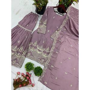 Conjunto de Top, Pantalones Palazzo y Dupatta para Fiesta de Diseñador para Mujer, con Bordado Intenso, Estilo Elegante - Product Image 4