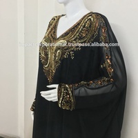 Kaftan Abaya Musulman Élégant avec Paillettes, Perles et Appliques, en Georgette, Manches Longues Droites, Longueur Ras du Sol, pour Femme, Collection 2022, Meilleure Vente