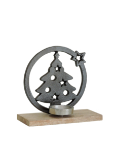Artesign Porte-bougie moderne et durable en aluminium nickelé argent foncé pour sapin de Noël et couronne étoilée avec base en bois - Product Image 2
