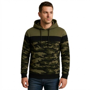 Men's Camouflage Color Block Pullover Hoodie Olive Green Black <b>Woodland</b> Camo Fleece Sweatshirt Streetwear Casual Fashion Hoodie - Product Image 1