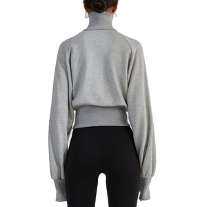 Ensemble de survêtement gris en coton pour femme – Pantalon de jogging long et sweat à capuche demi-zippé – Coupe décontractée et ample – Couleur unie respirante pour l'automne - Product Image 3