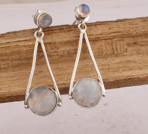Natural <b>Rainbow</b> Moonstone <b>Drop</b> Earrings 925 Sterling Silver Vintage Victorian Style Blue Fire Moonstone Dangles Wholesale - Product Image 6