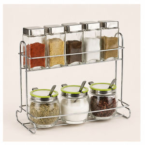 Standing Type for <b>Kitchen</b> Condiments and Seasonings Modern Design Dust Proof Double Tier Metal Spice <b>Rack</b> <b>Storage</b> Holder - Product Image 1