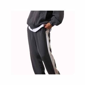 Ensemble de survêtement unisexe gris foncé, veste zippée et pantalon, couleur unie, respirant, en nylon coupe-vent, style décontracté, coupe ample, été, 2 pièces - Product Image 3