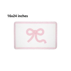 Alfombra de baño rosa con lazo, muy vendida al por mayor – Tapete de baño suave y antideslizante con un lindo diseño de lazo coqueto, 16" x 24" para baños - Product Image 1