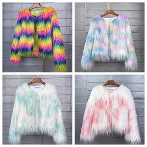 Chaqueta de Piel Sintética para Mujer, Negra y Blanca, de Pelo Largo, Gruesa y Peluda, sin Cuello, Abierta por Delante, Corta, para Invierno - Product Image 2