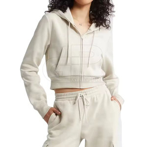 Women Short Cropped Zipper Hoodies Hooded <b>Tops</b> Drop Shoulder Long Sleeves Soft Fabric <b>Zip</b> <b>Front</b> Fit Casual Fashion Wear - Product Image 6