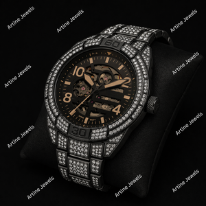 <b>Black</b> Diamond Skeleton <b>Watch</b> Luxury Men's Automatic Timepiece Iced Out Bracelet <b>Watch</b> Premium Fashion Jewelry Accessory - Product Image 2