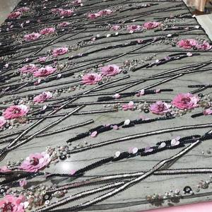 Tissu en dentelle perlée léger avec broderie riche pour les tenues de fête et décontractées des filles, vente en gros, export. - Product Image 2