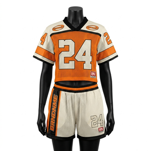 Women breathable polyester <b>mesh</b> jersey short <b>set</b> 180 GSM orange cream panel design sublimation print custom logo Women's <b>Sets</b> - Product Image 1