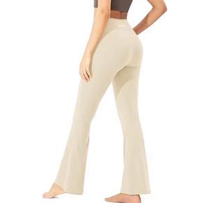 High Waist Solid Color <b>Flared</b> <b>Leggings</b> Full Length Stretchy Breathable Knitted Spandex Polyester <b>Women's</b> Yoga Pants Quick Dry - Product Image 2
