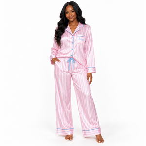 Ensemble de pyjama rayé pour femmes Gamma Phi Delta Sorority, pyjama boutonné avec pantalon à cordon de serrage, vêtements de nuit confortables, vêtements de détente douillets - Product Image 1