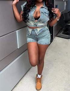 Conjunto de Chaqueta y Shorts de Mezclilla para Mujer, Corte Ajustado, Verano, Transpirable, Estilo Urbano, Cómodo - Product Image 3