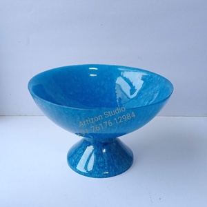 Bol en résine fait à la main de luxe Aqua Swirl Bol de service en marbre pour salade de crème glacée Fruits et décor de cuisine moderne - Product Image 1