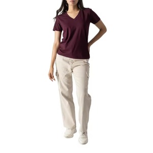 100% Cotton Solid Jersey Modal Curve Hem <b>TShirt</b> For Women <b>Summer</b> V-Neck Short Sleeve Casual Regular Fit Curved Hem Women T-Shirt - Product Image 2