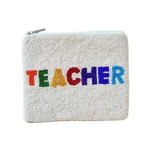 Monedero de cuentas para profesora, con cuentas de cristal blancas, bolsa con cremallera, billetera con textura multicolor, pequeño porta dinero, tarjetero para mujer, bolsas de almacenamiento - Product Image 1