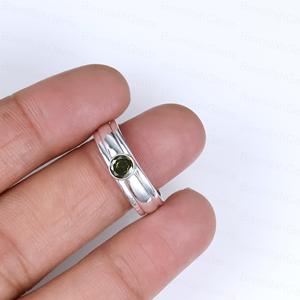 925 Sterling <b>Silver</b> Green Moldavite Round Faceted Olivine Gemstone <b>Spinner</b> <b>Ring</b> Vintage Band Handmade Fashion Jewelry for Women - Product Image 5