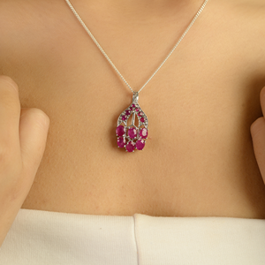 Wholesale 925 Sterling Silver <b>Ruby</b> Pendant Natural <b>Ruby</b> Cluster Drop <b>Necklace</b> Rhodium Plated Luxury Fine Jewelry for Women OEM - Product Image 2