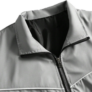 Custom Gray Stand Collar Lightweight <b>Track</b> <b>Jacket</b> with Contrast Piping OEM Casual Breathable Polyester Windbreaker <b>Men's</b> <b>Jackets</b> - Product Image 5