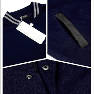 Blouson universitaire court pour femme en mélange de laine, ourlet côtelé, fermeture à boutons-pression, manches en similicuir, vêtement d'extérieur tendance - Product Image 5