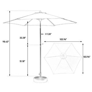 Ombrellone da Esterno 9FT con Manovella Inclinabile a Pulsante, 6 Stecche Robuste, Ombrellone da Mercato per Terrazzo e Giardino, Base Inclusa con Raggio di 3M - Product Image 2