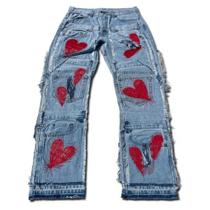 Pantalones vaqueros de hombre rasgados de color liso estilo holgado urbano Hip Hop, pantalones vaqueros acampanados para hombre con logo personalizado, ¡gran oferta! - Product Image 1