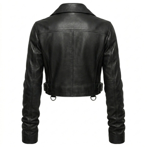 Cropped Mens <b>Leather</b> <b>Jacket</b> Wholesale <b>Real</b> Sheepskin Motorbike Biker Coat Custom Manufacturing Slim Fit Plain Black Apparel - Product Image 2