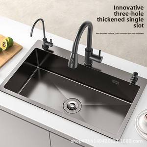 Grande lavello da <span class=keywords><strong>cucina</strong></span> singolo quadrato fatto a mano 304 acciaio inossidabile diamante nero Design Nano tecnologia per lavare i piatti delle verdure - Product Image 2