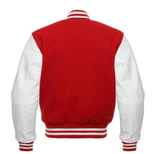 Veste classique pour homme en laine rouge avec manches en cuir blanc, style Letterman, manches longues. - Product Image 2