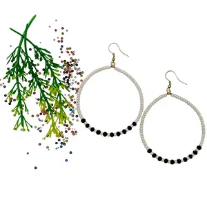 Double <b>Circle</b> <b>Ring</b> Bohemian Gold-Plated Glass Beads Hoop Earrings Handwoven Dangle Fashion Jewelry for Women's Parties Gift - Product Image 3